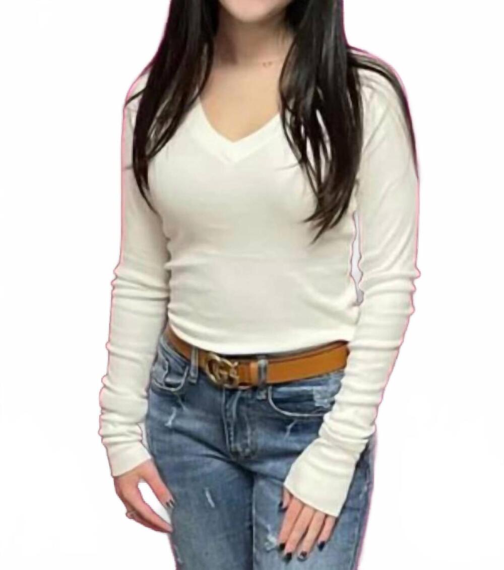 NEW CROWN JEWEL long sleeve raglan v neck top in pearl